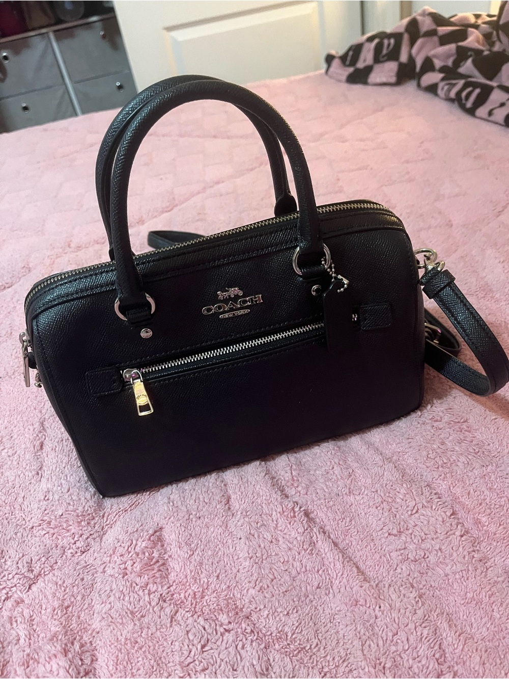 COACH Black Pebbled Leather Satchel with Removable Strap